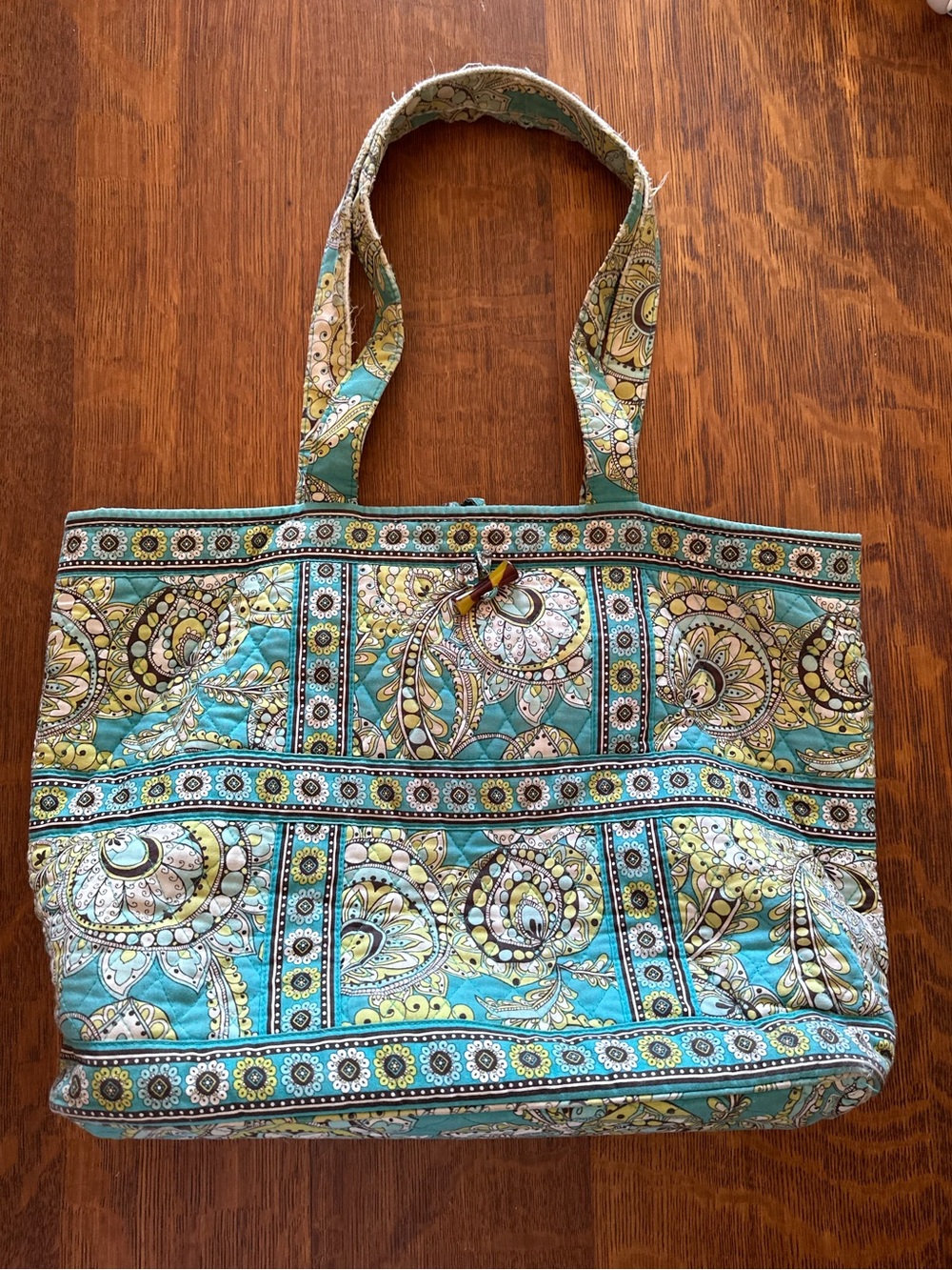 Vera Bradley Quilted Paisley Tote Bag in Teal and Yellow